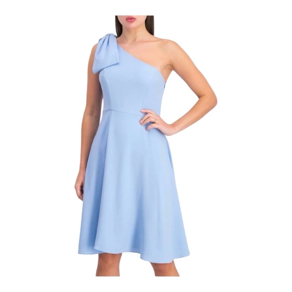 NWT Gal Meets Glam Yvonne One-Shoulder Bow A-Line Dress- Blue Stone Size 2
